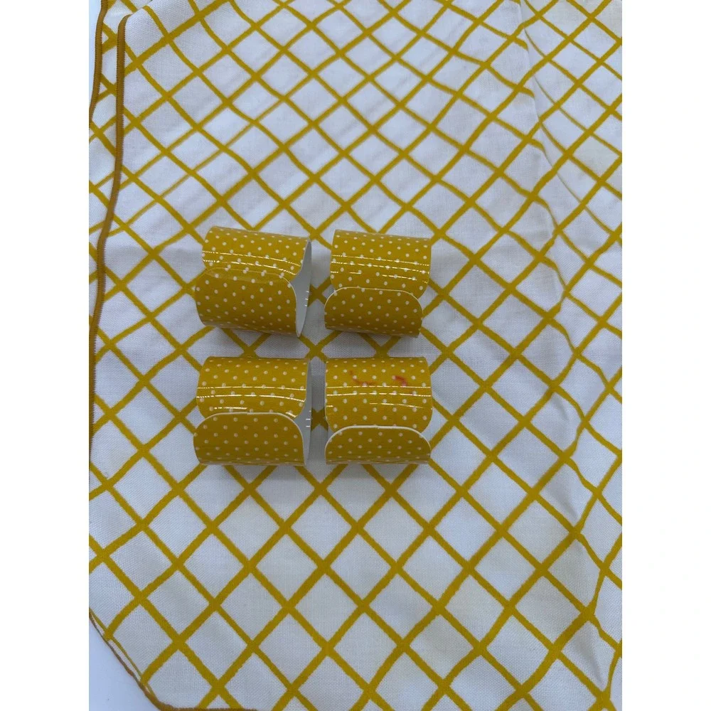 VTG Napkin Set and Rings Home Decor Grid Polka Dot Mustard Yellow OS‎